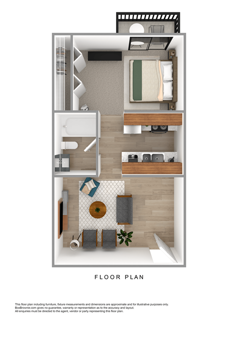Floor plan for 1 bed, 1 bath, 588 sqft
